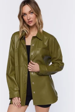 Faux Leather Drop-Sleeve Shacket