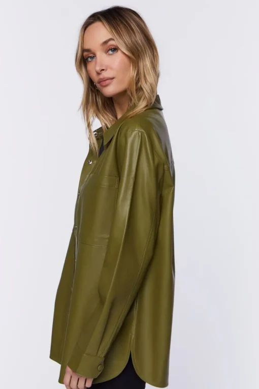 Faux Leather Drop-Sleeve Shacket