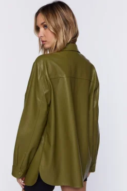 Faux Leather Drop-Sleeve Shacket