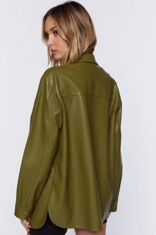 Faux Leather Drop-Sleeve Shacket