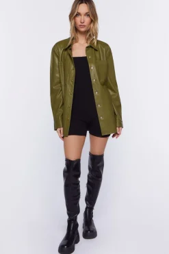 Faux Leather Drop-Sleeve Shacket