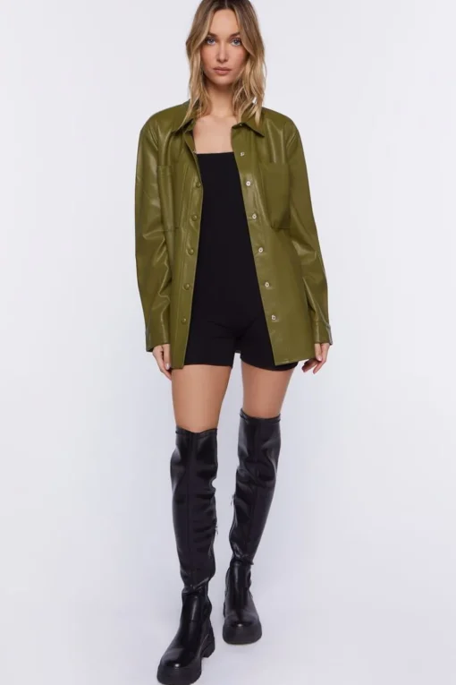 Faux Leather Drop-Sleeve Shacket