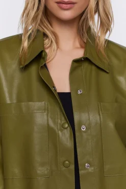 Faux Leather Drop-Sleeve Shacket