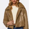 Faux Leather Foldover Puffer Jacket