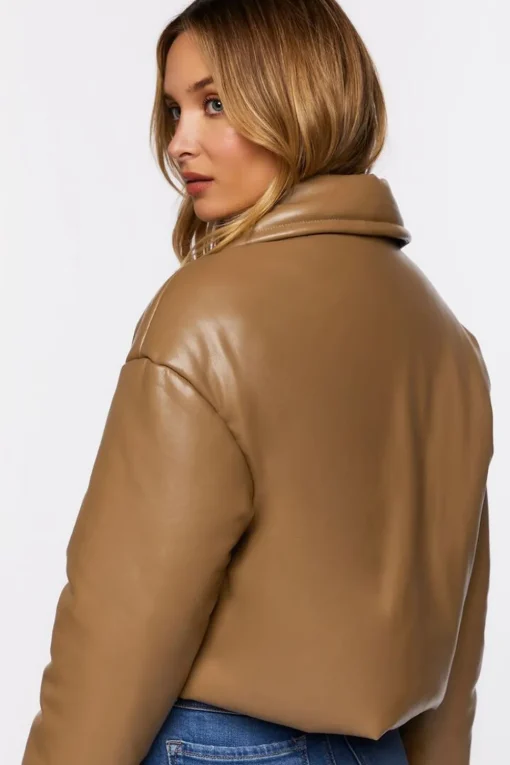 Faux Leather Foldover Puffer Jacket