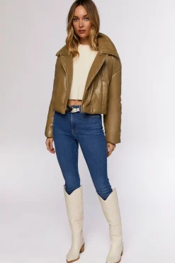 Faux Leather Foldover Puffer Jacket