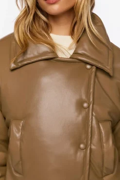 Faux Leather Foldover Puffer Jacket