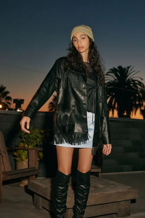 Faux Leather Fringe Jacket