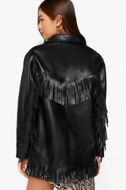 Faux Leather Fringe Jacket