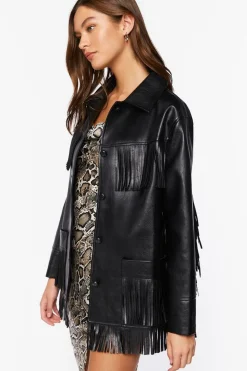 Faux Leather Fringe Jacket