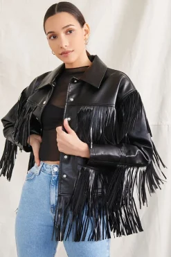 Faux Leather Fringe Moto Jacket