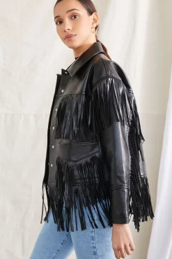 Faux Leather Fringe Moto Jacket