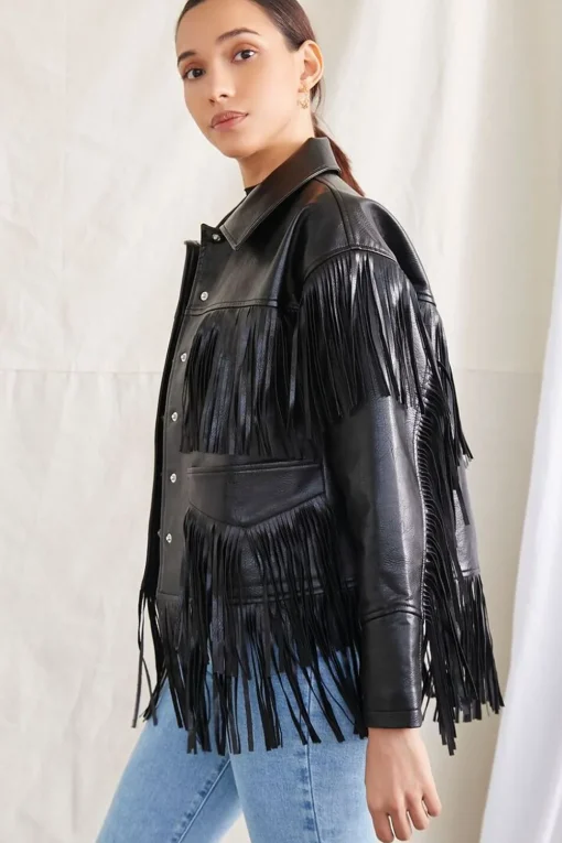 Faux Leather Fringe Moto Jacket