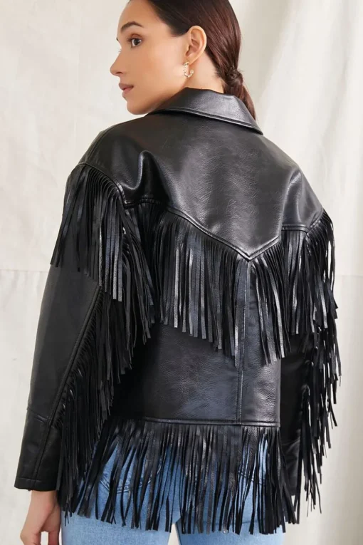Faux Leather Fringe Moto Jacket