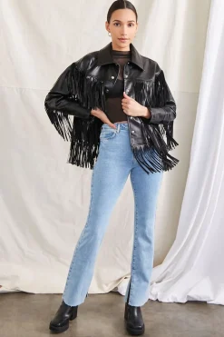 Faux Leather Fringe Moto Jacket