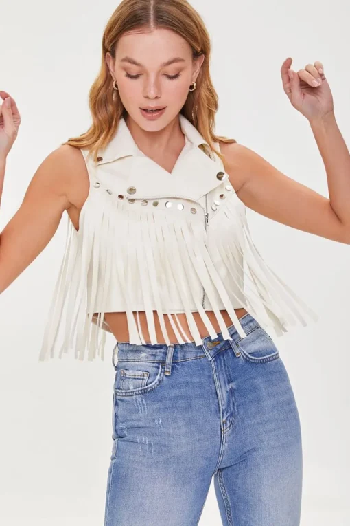 Faux Leather Fringe Moto Vest