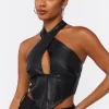 Faux Leather Halter Crop Top