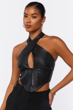 Faux Leather Halter Crop Top