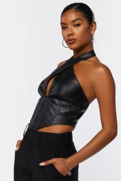 Faux Leather Halter Crop Top