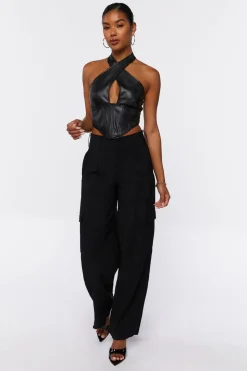 Faux Leather Halter Crop Top