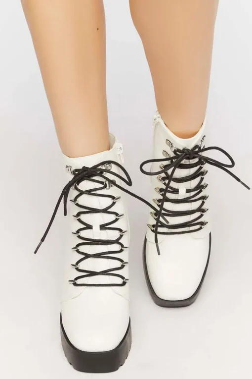 Faux Leather Lace-Up Booties