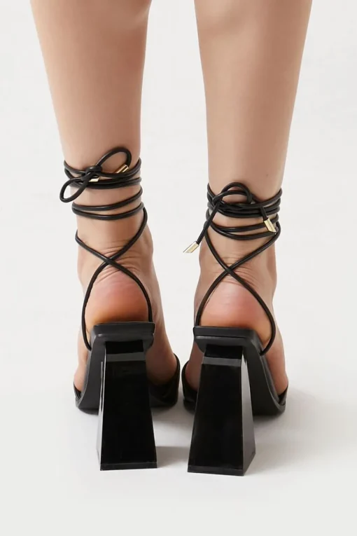 Faux Leather Lace-Up Flare Heels