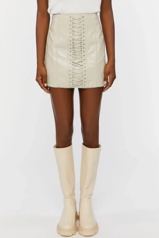 Faux Leather Lace-Up Mini Skirt