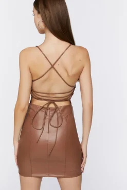 Faux Leather Lace-Up Mini Dress
