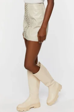 Faux Leather Lace-Up Mini Skirt