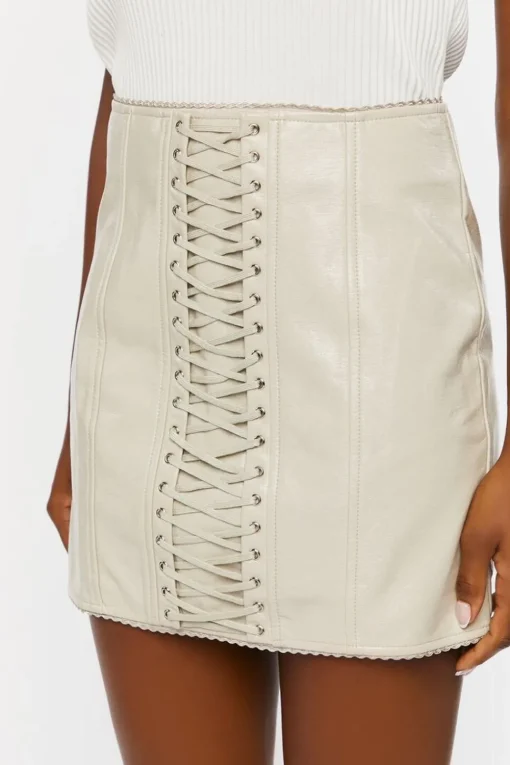 Faux Leather Lace-Up Mini Skirt