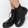 Faux Leather Lug Combat Boots