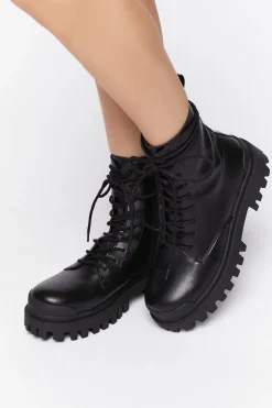 Faux Leather Lug Combat Boots