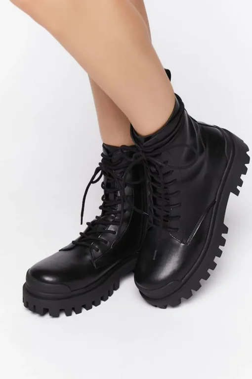 Faux Leather Lug Combat Boots