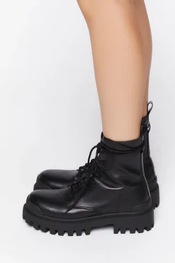 Faux Leather Lug Combat Boots