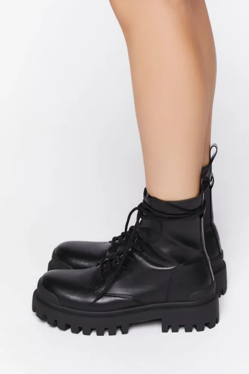 Faux Leather Lug Combat Boots