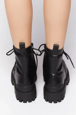 Faux Leather Lug Combat Boots