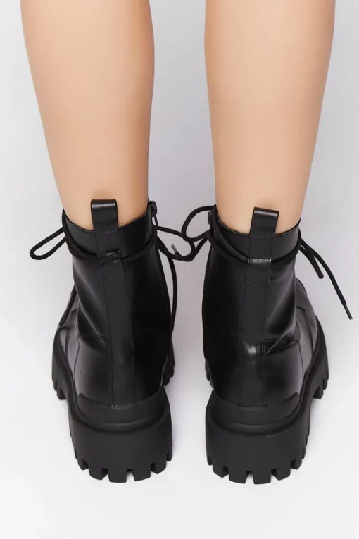 Faux Leather Lug Combat Boots