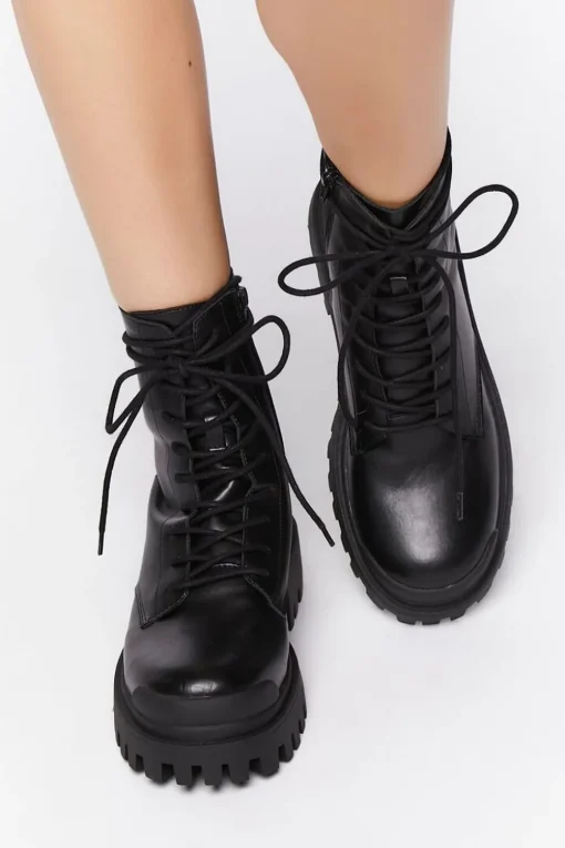 Faux Leather Lug Combat Boots
