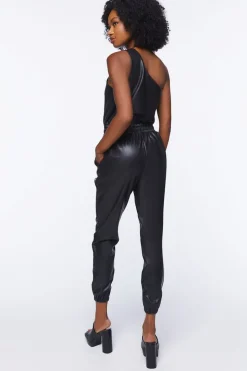 Faux Leather One-Shoulder Jumpsuit