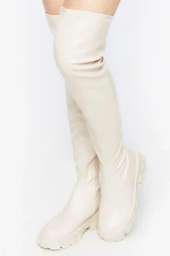 Faux Leather Over-The-Knee Lug Boots