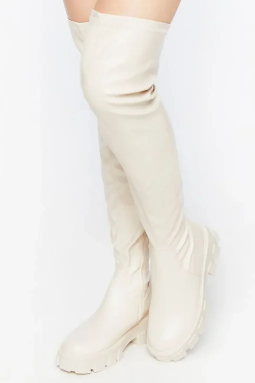 Faux Leather Over-The-Knee Lug Boots