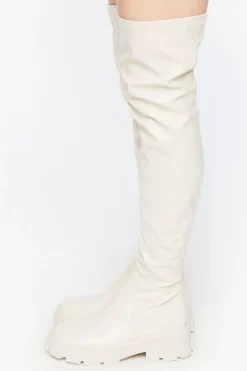 Faux Leather Over-The-Knee Lug Boots