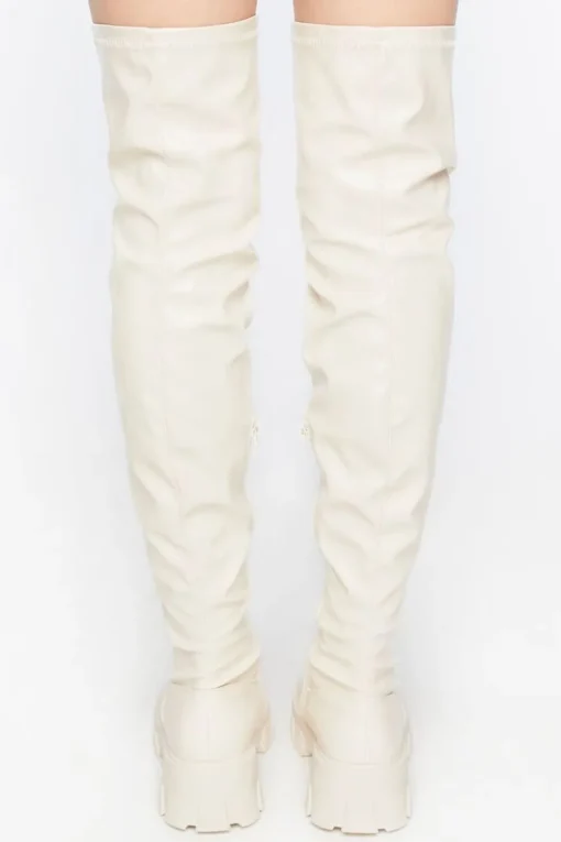 Faux Leather Over-The-Knee Lug Boots