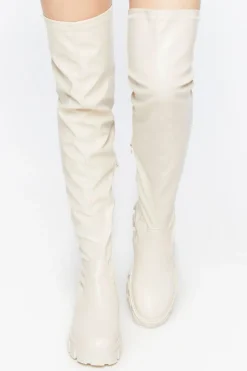 Faux Leather Over-The-Knee Lug Boots