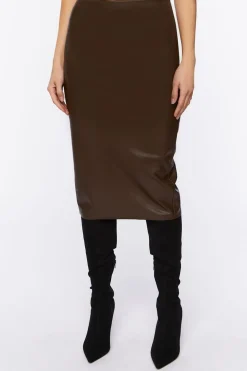 Faux Leather Pencil Midi Skirt