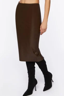 Faux Leather Pencil Midi Skirt