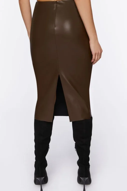 Faux Leather Pencil Midi Skirt