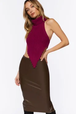 Faux Leather Pencil Midi Skirt