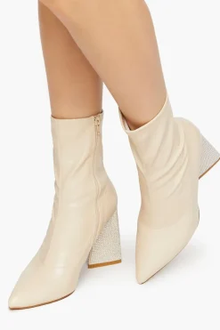 Faux Leather Rhinestone-Heel Booties
