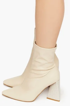 Faux Leather Rhinestone-Heel Booties